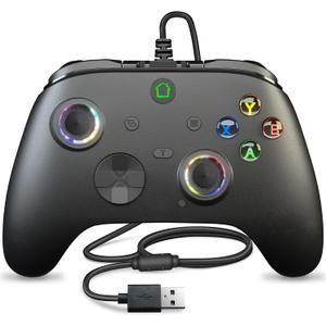 Wired X box One Controller, 9.8FT/3M Cable Game Remote for X-box Series and PC & Steam Platforms with Dual-Vibration, Turbo, Programmable, RGB LED Light and 3.5mm Jack, Firmware Upgrade Required
