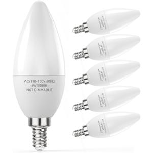 PARTPHONER E12 Base LED Light Bulbs B11 Candelabra Bulbs 60W Equivalent, Non-Dimmable 6W LED Bright Candle Small Base Chandelier Bulb 600 Lumen, 5000K Cold White for Ceiling Fan, Pack of 6