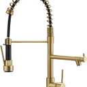 Brushed Gold Kitchen Faucet with Pull Down Sprayer, AIMADI Commercial Gold Kitchen Sink Faucet Single Handle Spring Two Nozzles Faucets