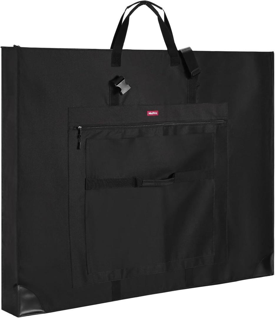 Nicpro Large Size Art Portfolio Case, Artist Portfolio Tote Bag with Leather Corners & Side Widening, Waterproof Storage Portfolio Folder with 3 Pockets for 32'' x 42'' Poster Canvas Sketching Drawing