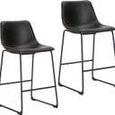 NEWBULIG Counter Height Barstools with Leather Back, Matel Bar High Table Stool Chairs for Kitchen, Set of 2 26 inch, Black
