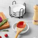 4 Pack Ceramic Spoon Rest with Metal Holder, Gencywe 4.8 inch Spoon Holder for Kitchen, for Stove Top, Coffee Spoons, Ladles, Tong, Cooking Utensil Rest, Housewarming Gifts