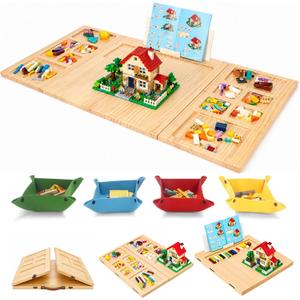 Tri-fold Building Tray for Lego with 4 Bricks Sorting Trays, Large Wooden Building Baseplate Table for Adults & Teens, Portable Folding Activity Station for Construction & Storage, Large - 41" x 21.6"