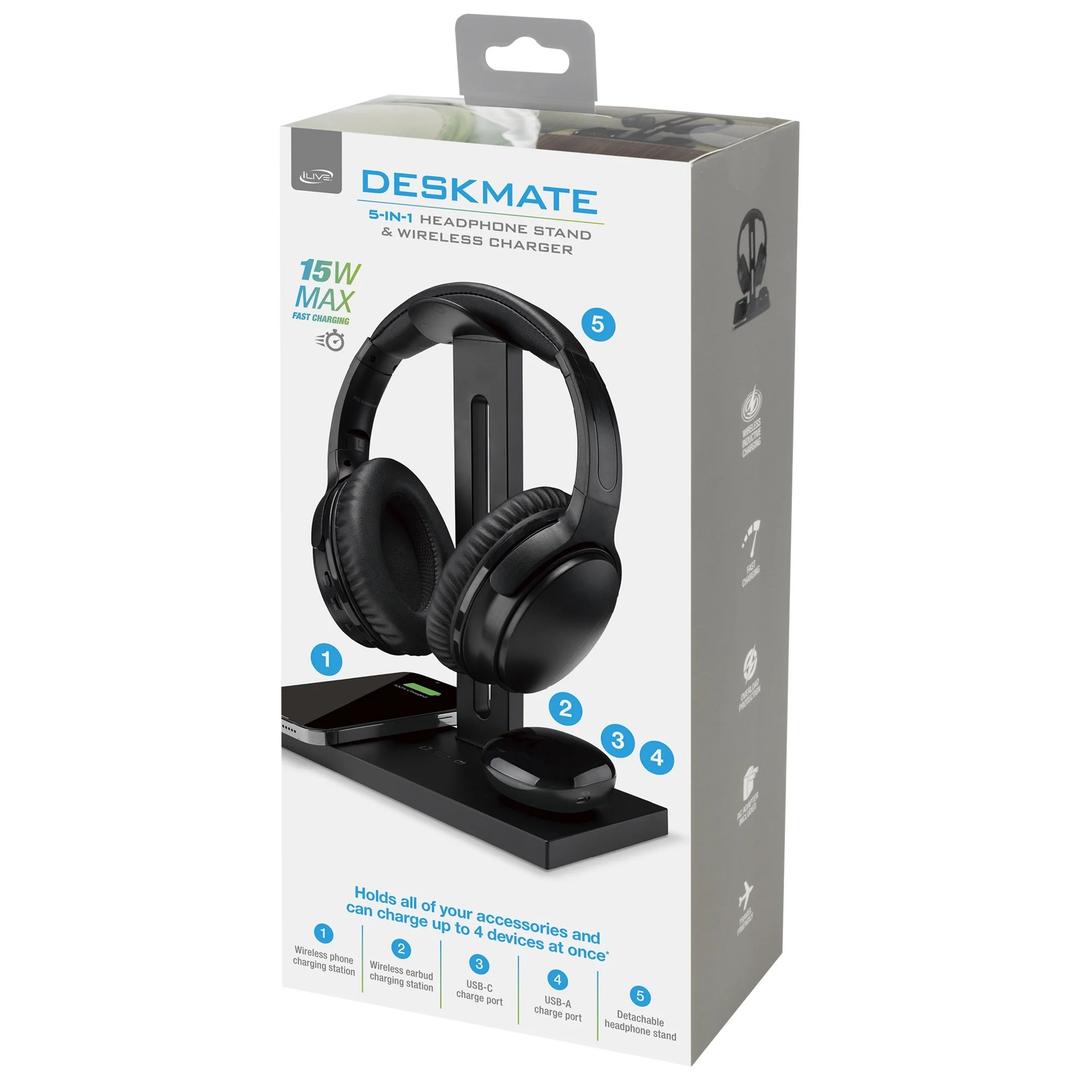 Deskmate 5-in-1 Headphone Stand & Wireless Charger