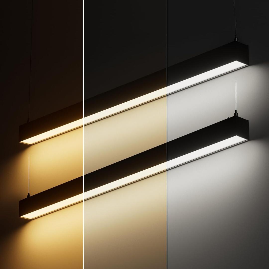 LEONLITE 4FT Linkable LED Linear Light, Dimmable Architectural LED Suspension Office Lighting Fixture, 3CCT, ETL Listed, Matte Black Aluminum Housing, Pack of 2