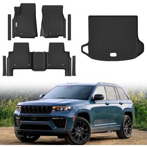 Floor Mats for 2022-2026 Jeep Grand Cherokee 5 Seats (Not for WK or L) | All Weather TPE Set, Durable Non-Slip Protection For 1st & 2nd Row Floor Liners, Rear Cargo Mat & Door Sill Protectors