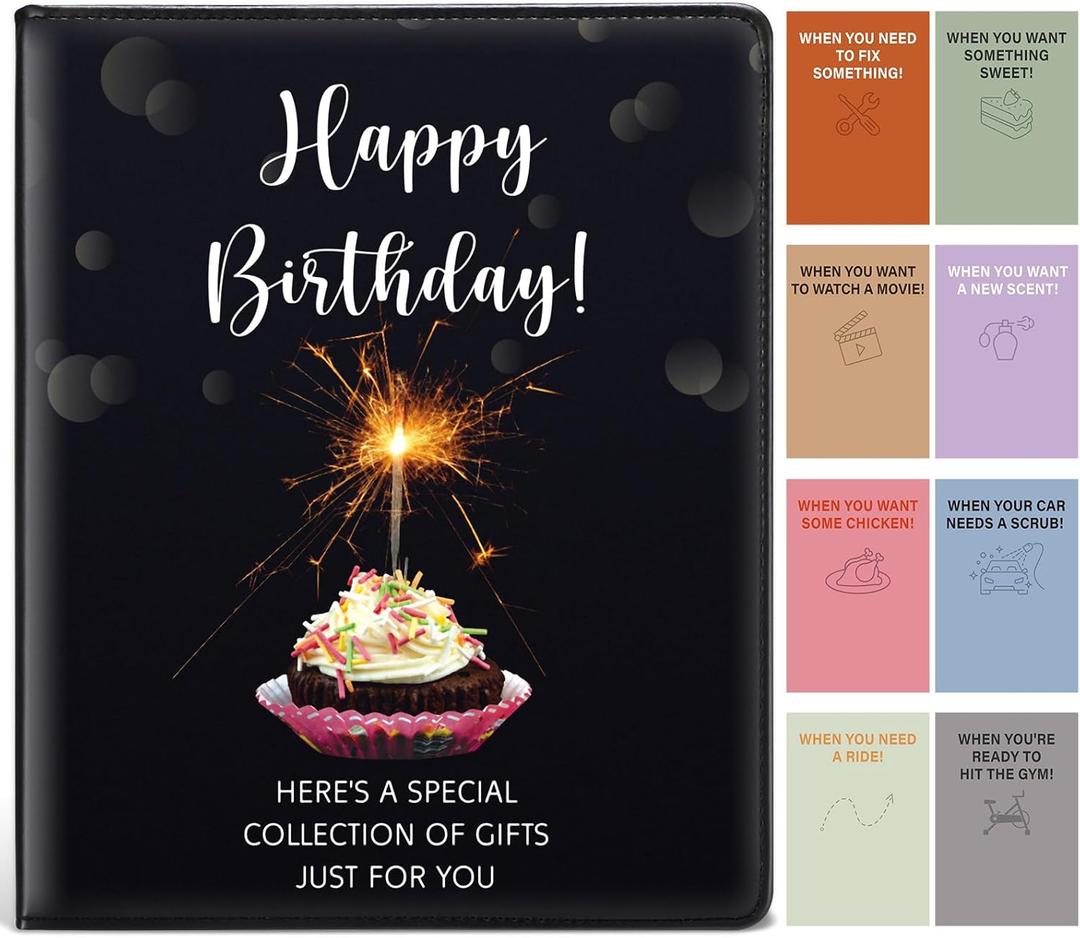 Epakh Happy Birthday Gift Book 9 x 7 Inch Greeting Cards Booklet Keeper Organizer Books with 24 Pages Album Keeper Personalized for Birthday Party Favors(Black,Boys Style)