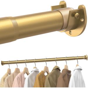 Supforce Closet Rods for Hanging Clothes, 17 to 69 Inches Stepless Adjustable Metal Closet Rod, 1.3 Inches Heavy Duty Clothes Hanging Rod for Closet Wardrobes Laundry RV, Golden