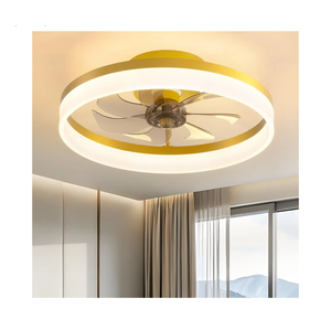 PUSU 15.8" Low Profile LED Ceiling Fans with Light, Reversible Flush Mount with Remote and 6 Winds Speeds Fan Lighting, 3 Colors Dimmable for Bedroom, Garage, Kids, Dinning Room, Kitchen (Gold)