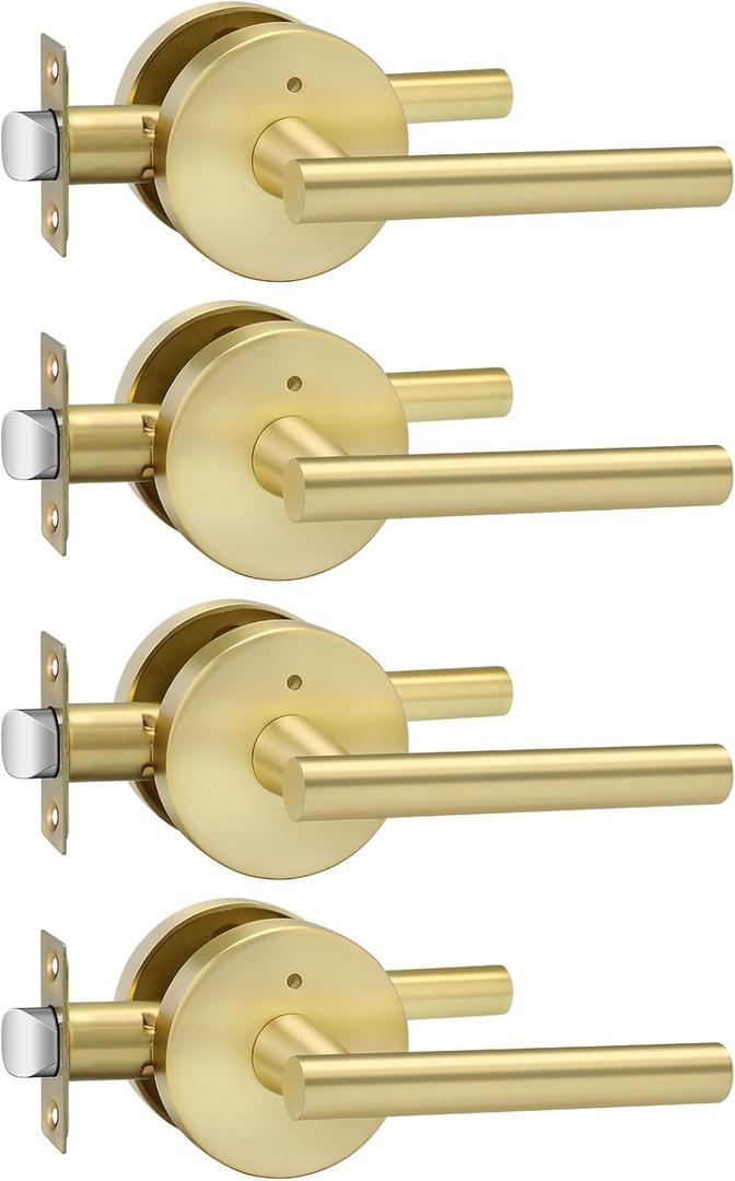 Haidms 4 Pack Gold Door Handles - Brushed Gold Interior Door Lever for Bathroom and Bedroom, Privacy Door Handle, Heavy Duty Modern Style