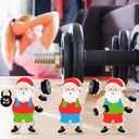Fitness Gym Christmas Ornaments Funny Decoration Santa Weight Lifting Workout Ornaments Wooden Barbell and Dumbbell Xmas Rustic Tiered Tray Standing Tabletop Decor for Gym Lovers Gifts