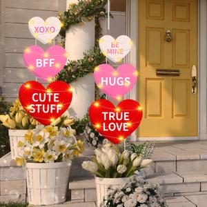Menkxi 6 Pcs Valentine Yard Sign with Light Heart Garden Stakes Outdoor Lawn Decor Heart Stake for Valentine's Day Party Anniversary Outdoor Pathway Walkway Yard Decorations (Bright)