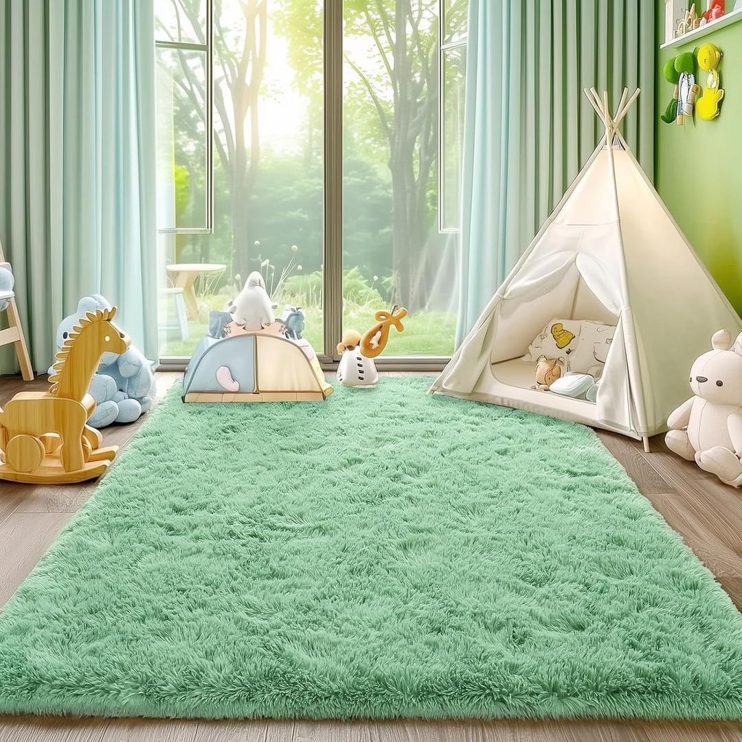 Rezutan Fluffy Rug for Living Room Bedroom, Soft Modern Shaggy Fuzzy Kids Rug Plush Indoor Nursery Home Decor Bedside with Non-Slip Bottom for Living Room, Sage Green, 4 X 6 Feet (4' x 6' (Rectangular))