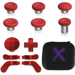 eXtremeRate 13 in 1 Component Pack Kit for Xbox Elite Series 2 Controller, 6 Metal Thumbsticks & Tool, 2 D-Pads, 4 Paddles for Xbox Elite Series 2 Core Controller - Scarlet Red & Metallic Silver