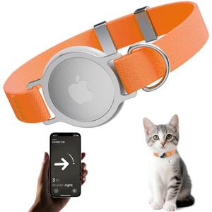 AirTag Cat Collar, Ultra Elastic Cat Tracker Collar, Airtag Holder Compatible with Apple Air Tag, [Lightweight & Scratch Resistant] Adjustable Stepless GPS Pet Collar for Cats Kittens, Orange