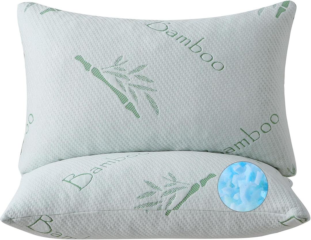 HOXXME King Size Memory Foam Pillows Set of 2, Bed Pillow for Sleeping, Firm Pillow Gel for Neck Support, Hotel Quality Bed Rest Pillow with Cooling Zippered Breathable Cover King 2 Pack
