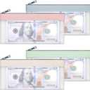 4-Piece Multi-Purpose Money Bag with Zipper - Money Envelopes for Cash,Money Pouch 7.6 X 3.7 Inch, Bank Deposit Bags for Cash Coin, Invoice, Makeup, Bills, Receipts, Tool Storage (green, pink, blue, white)