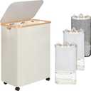 iEGrow Large Laundry Hamper with Wheels, Laundry Basket with Lid, 160L Clothes Hamper for Laundry with 3 Liner Bags, for Laundry Room, Bedroom, Dormitory Organization, Beige