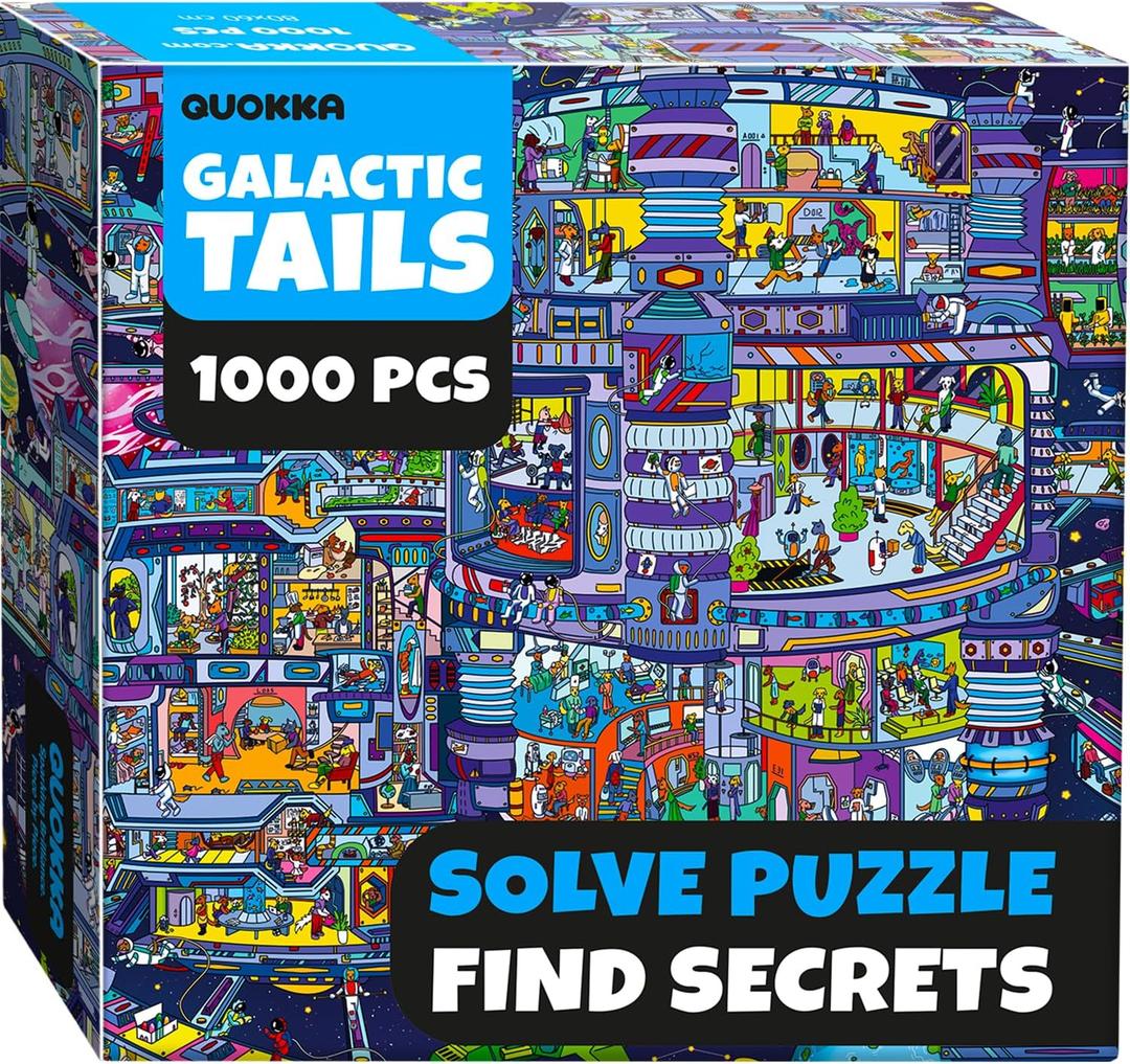 QUOKKA 1000 Piece Jigsaw Puzzle for Adults Galactic Tails  Premium Box Packaging with Extra Fun Challenges - Stunning Galaxy Dog Puzzle - Perfect for Relaxation & Creativity & Gift Giving