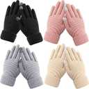 5 Pairs Kids Winter Touchscreen Gloves Fleece Lined Texting Warm Gloves Elastic Cuff Knitted Anti Slip Gloves for Girls