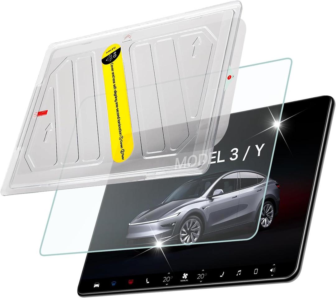 Screen Protector for Tesla Model Y 2024-2020 Model 3 2023-2017 with Alignment Kit Tempered Glass Touchscreen Protection for Dashboard Protective 9H Hardness Anti Glare Fingerprint HD Clear