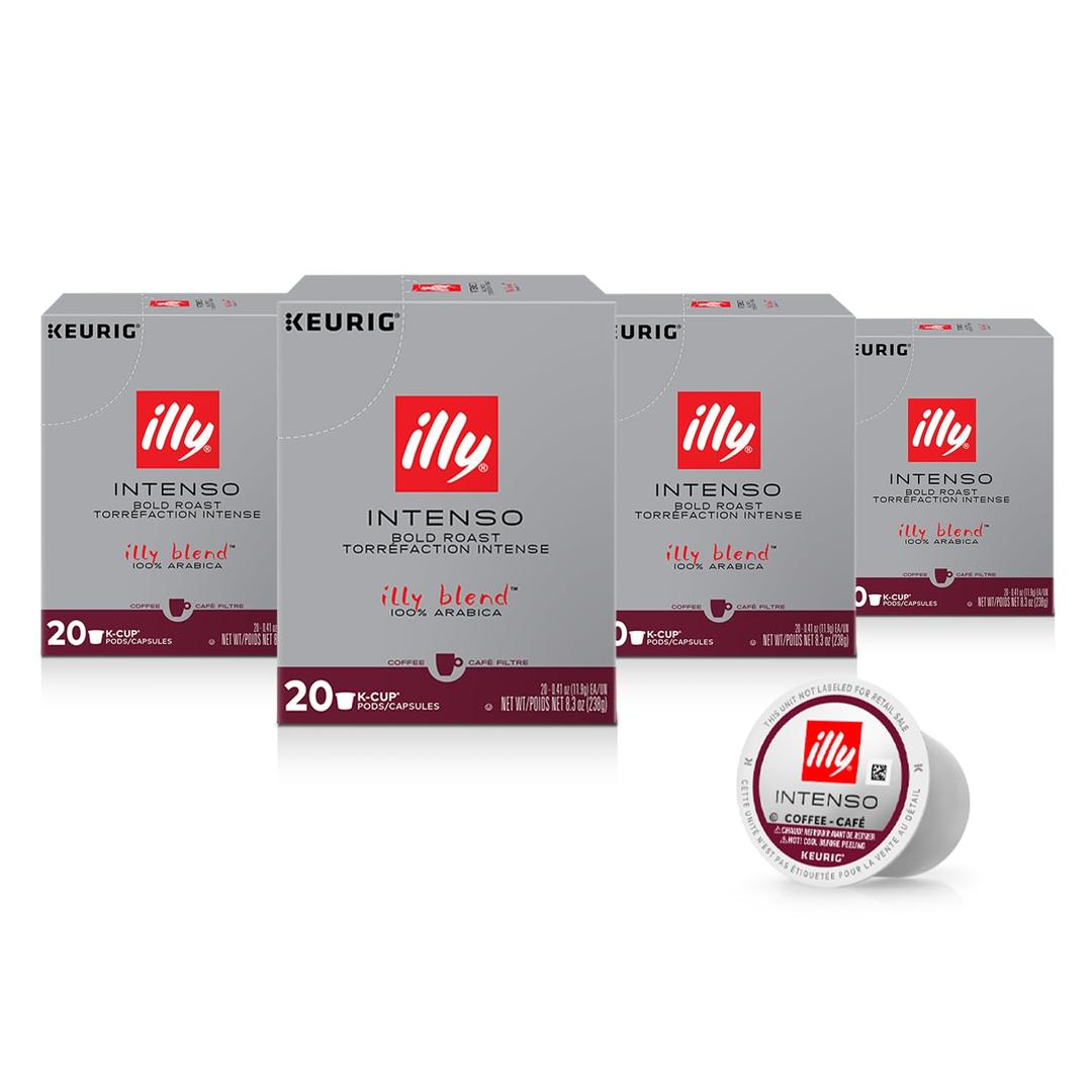 Illy Coffee K Cups - Pods For Keurig Machines  Intenso Dark Roast  Notes of Cocoa & Dried Fruit - Bold, Flavorful & Full-Bodied Flavor - No Preservatives  20 Count, 4 Pack