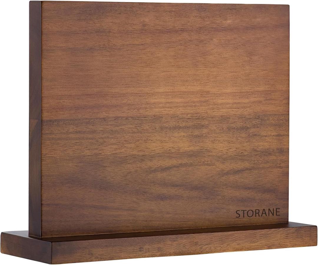 Magnetic Knife Block Acacia Wood -Double Sided Magnetic Knife Holder Rack for Kitchen Counter -Universal Knife Block Without Knives Wooden Multifunctional Storage Fully Assembled (12 x 10 inches)