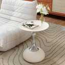 Metal Round End Table,Modern Pedestal Table,Corner Drink Tables,Accent Side Table Nightstand for Living Room,Patio and bar (White-Silver)