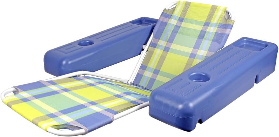 Poolmaster Caribbean Retro Floating Chaise Pool Lounge Chair for Adults, Plaid, 1-pack