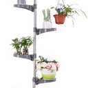 BAOYOUNI 7-Tier Indoor Plant Pole Spring Tension Rod Expandable Flower Pots Display Rack Stand Hanger Metal Corner Storage Shelf, Grey (Gray)
