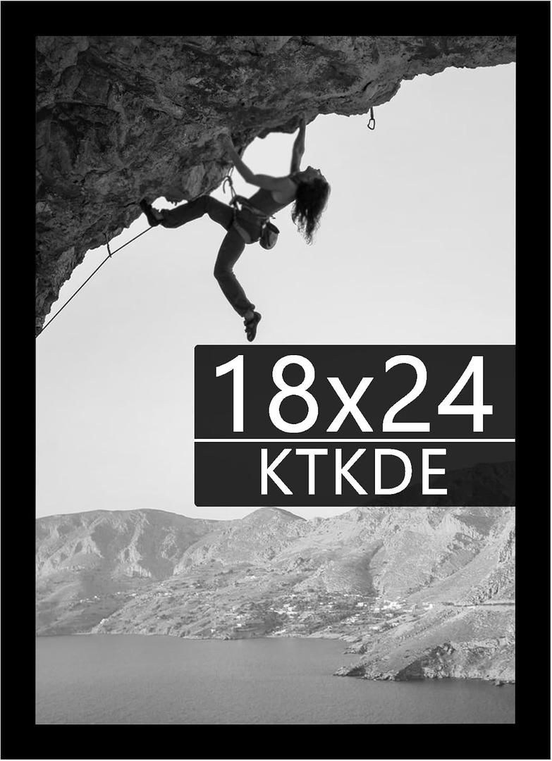 KTKDE 18x24 Poster Frame Black Wooden with Polished Plexiglass, Studio Gallery Vertical & Horizontal Wall Hanging Large Picture Frame for Photos,Minimalist Style -Any style Best gift, 18x24-1Pack