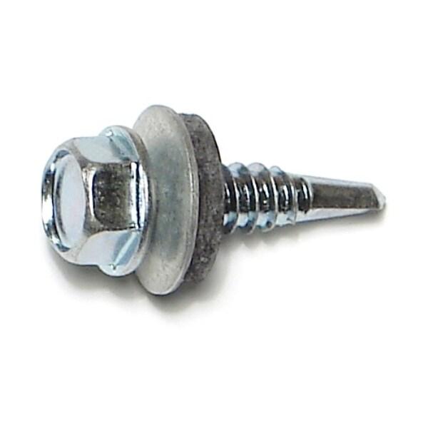Self-Drilling Screw, #14 x 1 in, Zinc Plated Steel Flange Hex Head External Hex Drive, 2500 PK