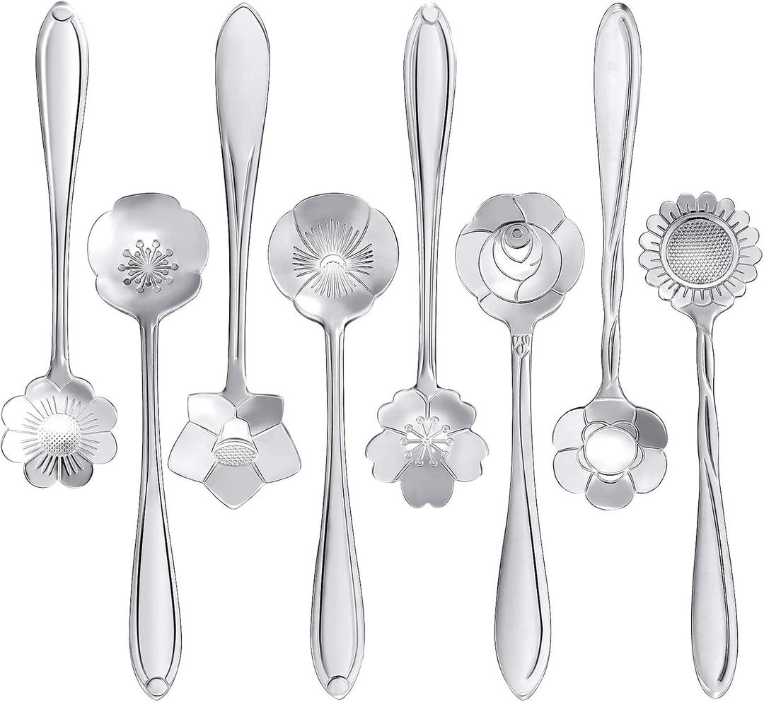 Maitys 16 Pieces Stainless Steel Flower Coffee Spoon Dessert Sugar Ice Cream Stirring Tea Spoon Set for Tableware Kitchen, Cafe or Bar(Silvery)
