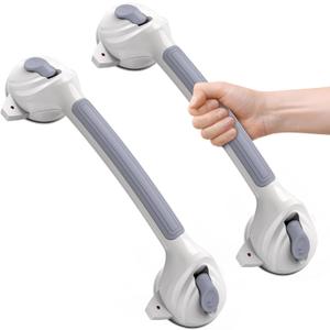 Grab Bars for Bathtub and Shower, 2 Pack Shower Handle with Strong Suction Cups, 16.8 Inch Bathroom Grab Bars for Seniors, Removable Shower Safety Handrail for Elderly, Drill Free, Waterproof