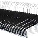Amazon Basics Velvet, Non-Slip Skirt Clothes Hangers with Clips, Organize Pants and Skirts, Black/Silver, Pack of 24
