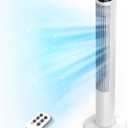 MIBOMIBO 40 inch White Tower Fan for Bedroom, Quiet Cooling Fan with LED Display, Oscillating Fans for Indoors with 3 Speeds, 15H Timer, Bladeless Fan, Standing Floor Fans,TF-K4007RW