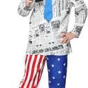 EraSpooky Mens Fake News Anchor Costume, News Reporter Journalist Outfits, Adult Patriotic Suit with Hat, Tie and Press Pass (XL)