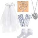 First Communion Veils Set 1st Communion White Bow and Cross Veil Headpiece Bracelet Gloves Sock Accessories
