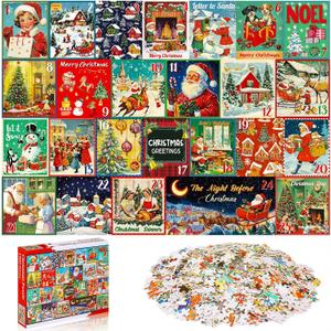 Civaner 1000 Sets Jigsaw Puzzles Winter Christmas Holiday Puzzles for Adults Christmas Calendar Countdown 2026 Xmas Jigsaw Puzzle Holiday Santa Puzzle Gifts Idea for Adults
