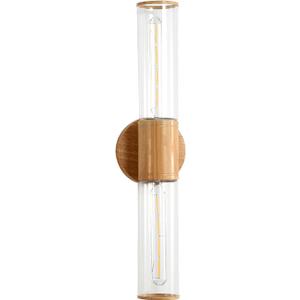 Bathroom Vanity Lighting Fixture, 2-Light Wood Grain Wall Sconce Light Fixture with Clear Glass, E26 Socket Indoor Wall Lamp, Modern Wall Sconce for Mirror Living Room