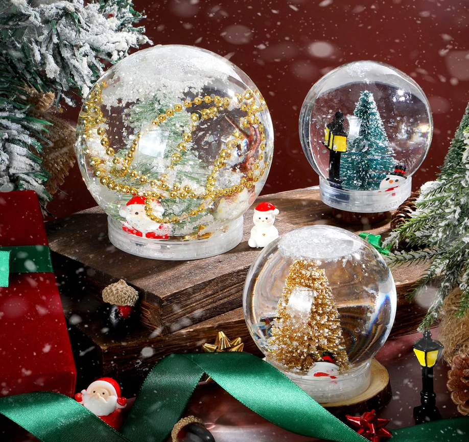 Sliner 22 Pcs Christmas Snow Globe Craft DIY Plastic Snow Globe 20 Pcs 4" 3" Clear Empty Water Globes with Screw Off Cap 2 Bags White Glitter Fillable Snows for DIY Crafts Xmas Home Decorations