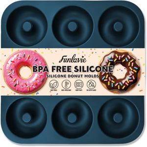 Large Silicone Donut Pan for Baking, 9 Cavity Non-Stick Food Grade Silicone Donut Molds, Doughnut Pan and Bagel Pans for Baking & Kitchen, BPA Free 11.2 x 11.1 Inches, Dishwasher Safe - Blue