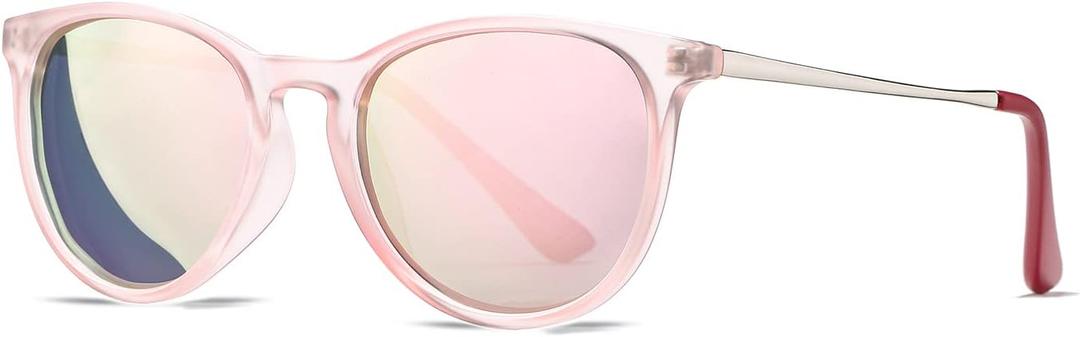 HJSTES Polarized Kids Sunglasses for Girls Boys, 100% UV Protection for Children Sun Glasses, 50MM (A01 Pink Frame/Pink Mirrored)