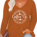 Plus Size Women Halloween Tee Shirt Pumpkin Face Long Sleeve Tee Tops Coffee Letter Print Gift T-Shirt (3X-Large, Orange-1w)
