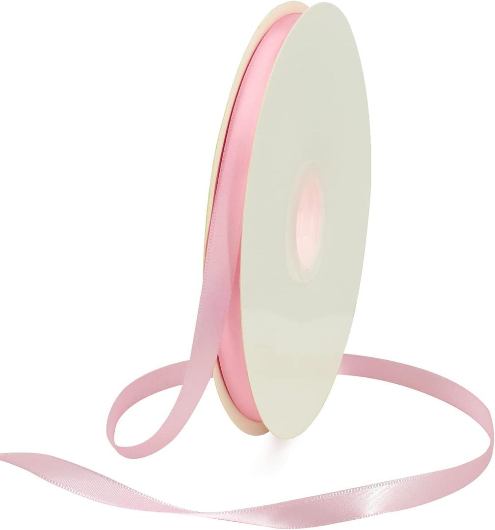TONIFUL 3/8 Inch x 100yds Light Pink Satin Ribbon Thin Solid Fabric Ribbons Roll for Gift Wrapping Invitation Floral Hair Balloons Craft Party Wedding Decoration Valentine's Day Bouquet