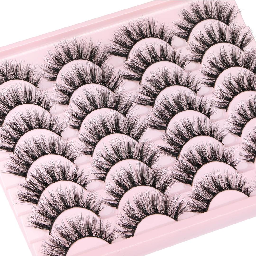 Newcally Eyelashes False Lashes Wispy Spikes Eyelashes Mink Natural Look 3D Volume Fake Eye Lashes Pack Cat Eye Strip Reusable Faux Mink Eyelash 14 Pairs