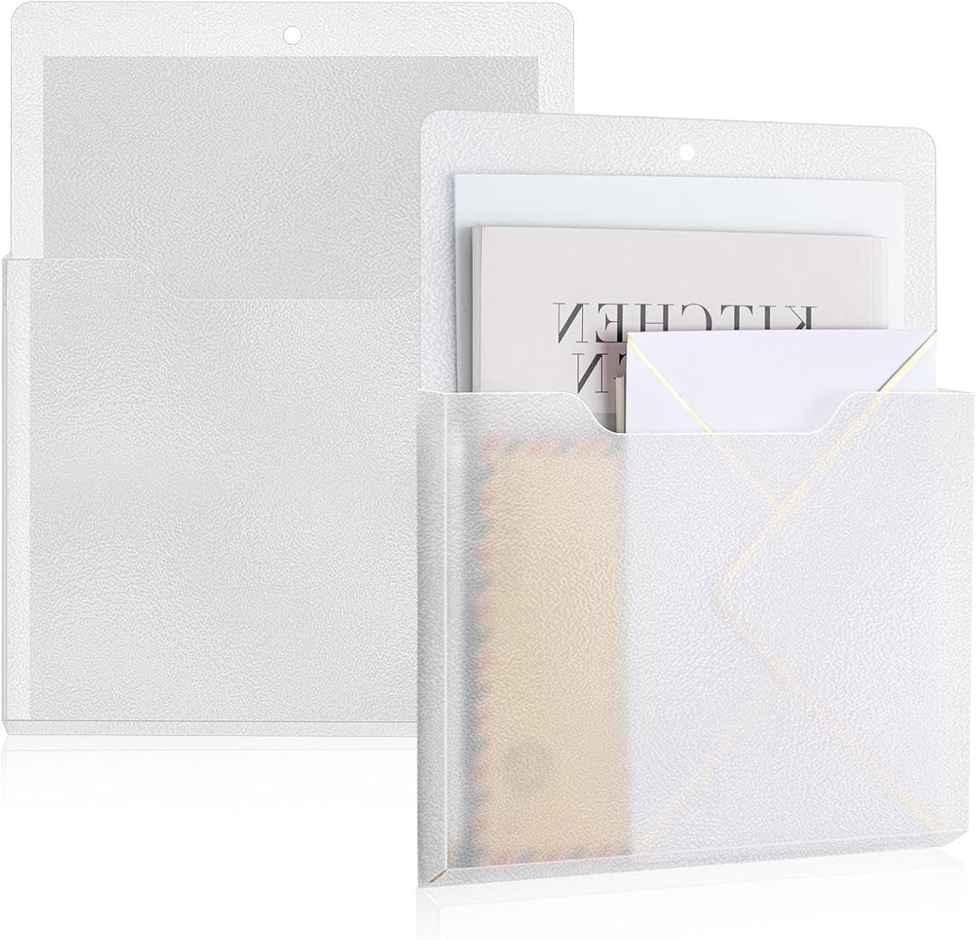 2 Pcs Magnetic File Holder Wall Hanging Large Pocket Magazine Organizer Paper Mail Letter for Refrigerator Classroom Locker Whiteboard (Vertical,Clear Color,12.2 x 9.4 Inches)