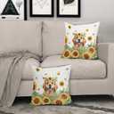 Sunshine Dog Pillow Covers 18x18in Set of 2 Yellow Sunflower Golden Retriever Puppy Throw Pillowcases Summer Bees Floral Cotton Linen Sofa Couch Patio Bedroom Cuchion Cover Decor