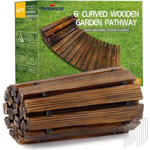 RELIANCER 6' Wooden Garden Pathway,Outdoor Roll Out Cedar Curved Walkway,Patio Path Decorative Garden Boardwalk Walkways,Weather-Resistant Roll Up Beach Wood Road Floor,Wedding Party Pathways (Brown)