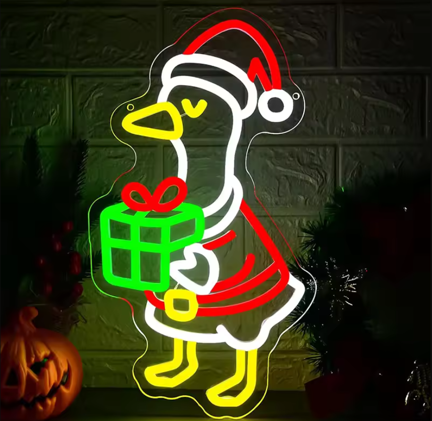2 Christmas Neon Sign for Wall Decor Dimmable Christmas Goose LED Neon Light for Party Bedroom Christma Decor for Window Kids Room Santa Claus Sign Festival Gifts for Kids Size 15.7 * 8.7in(GLNA004)